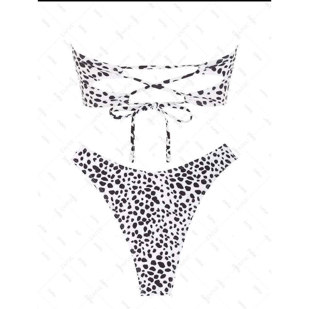 Zaful animal print bikini set Bandeau lace up top high cut bottom  size 6
